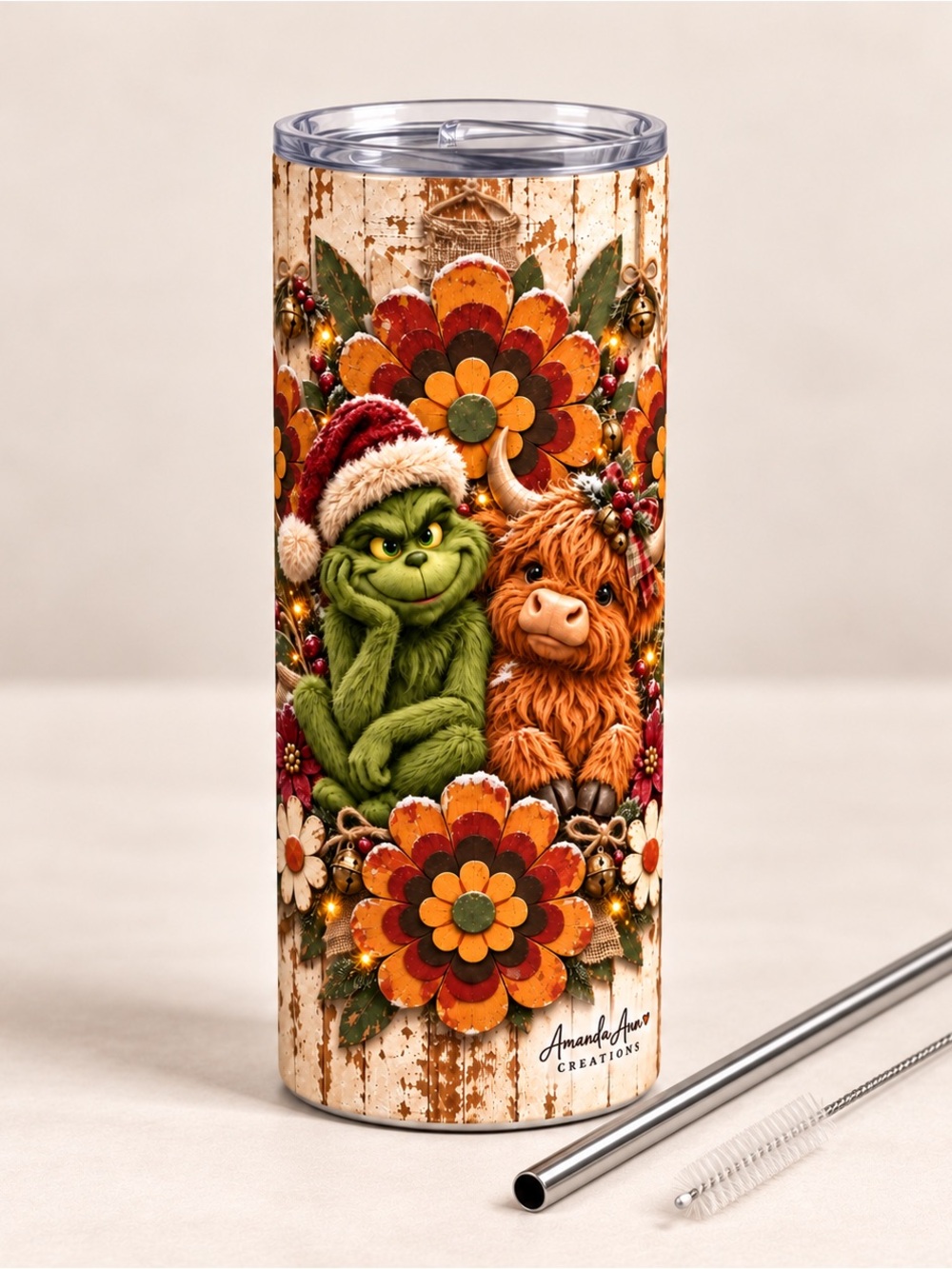 20 oz Grinch & Highland Cow Rustic Christmas Tumbler